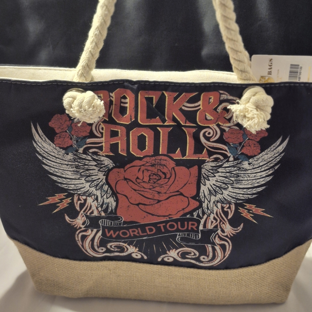 Rock & Roll Tote Bag with Rose Design NWTs
